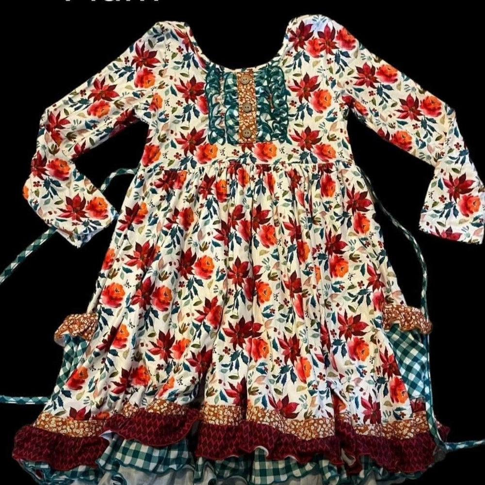 Cheeky Plum Floral Kids Dress - Red and Green
